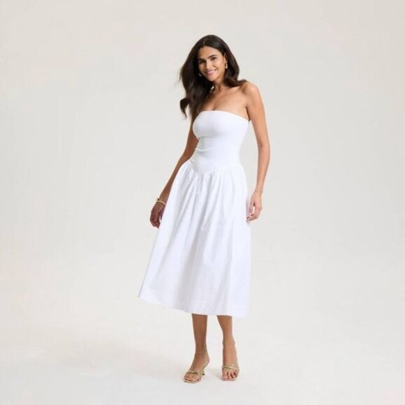 A New Day Women's White Strapless Tube Knit Midi Dress Small - Picture 1 of 12